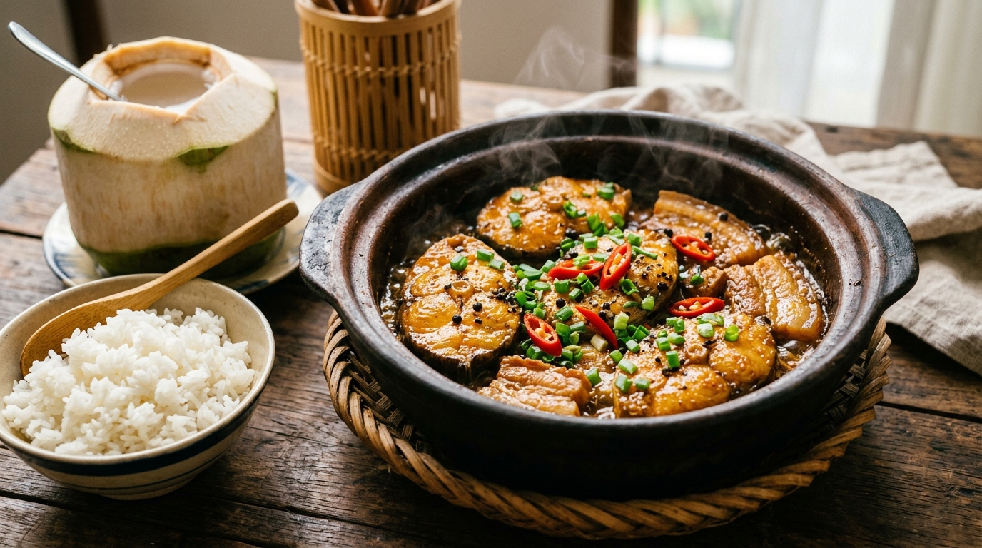 Cách Nấu Cá Lóc Kho Tộ Nước Dừa Xiêm Chuẩn Vị Miền Tây — Thịt Săn Chắc, Màu Cánh Gián Óng Ả