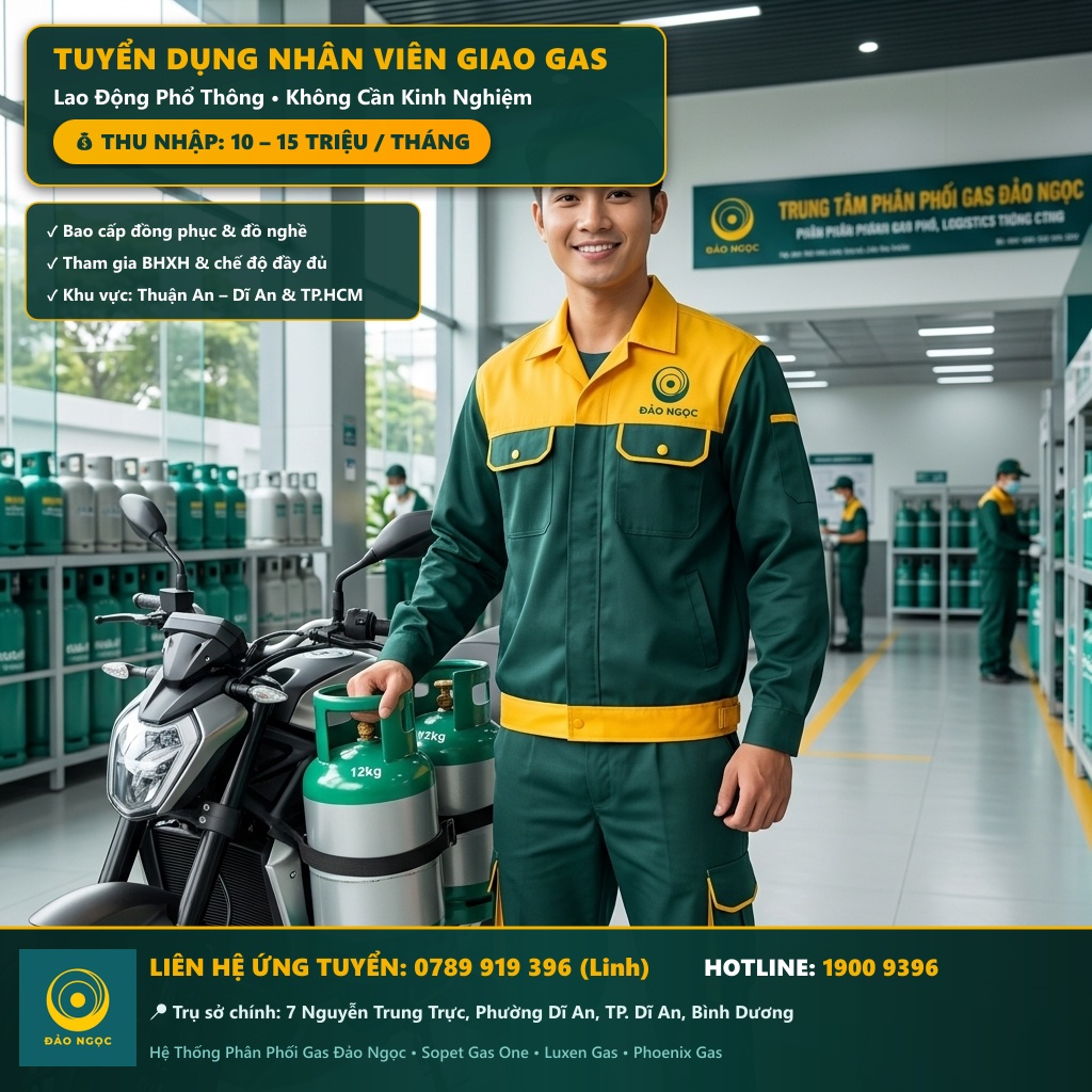 Tuyển Dụng Nhân Viên Lao Động Phổ Thông - Giao Hàng Gas (Thu Nhập 10 – 15 Triệu/Tháng)