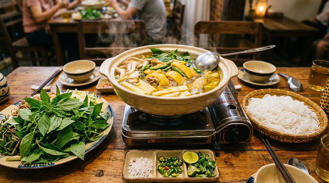 Cách Nấu Lẩu Gà Lá É Chuẩn Vị Phú Yên — Nước Dùng Ngọt Thanh, Cay Nồng Ớt Xiêm & Bí Quyết An Toàn Bếp Gas